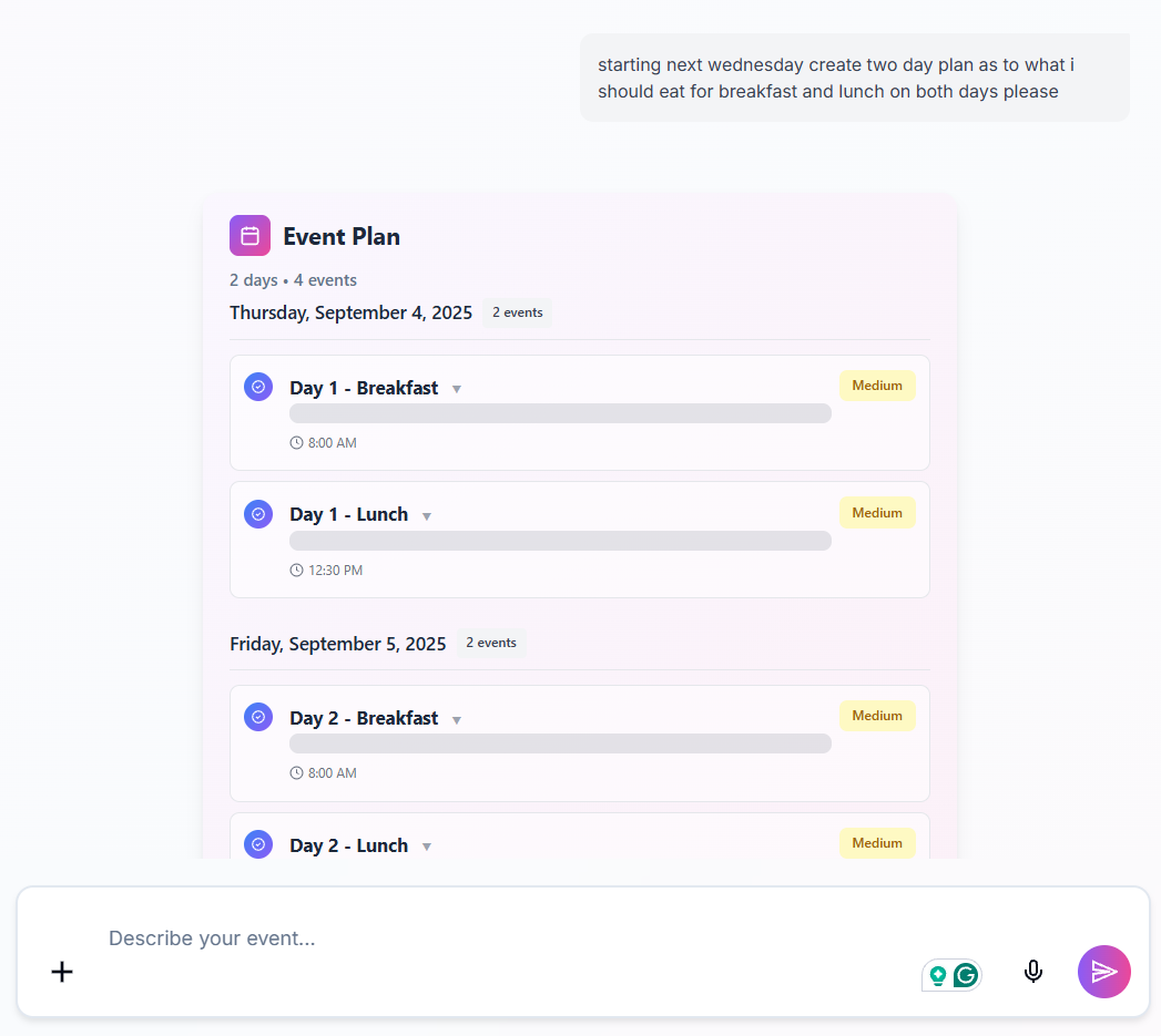 Add Event Mode, Event Creation Interface