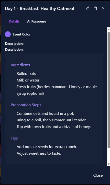 Event Description in Calendar